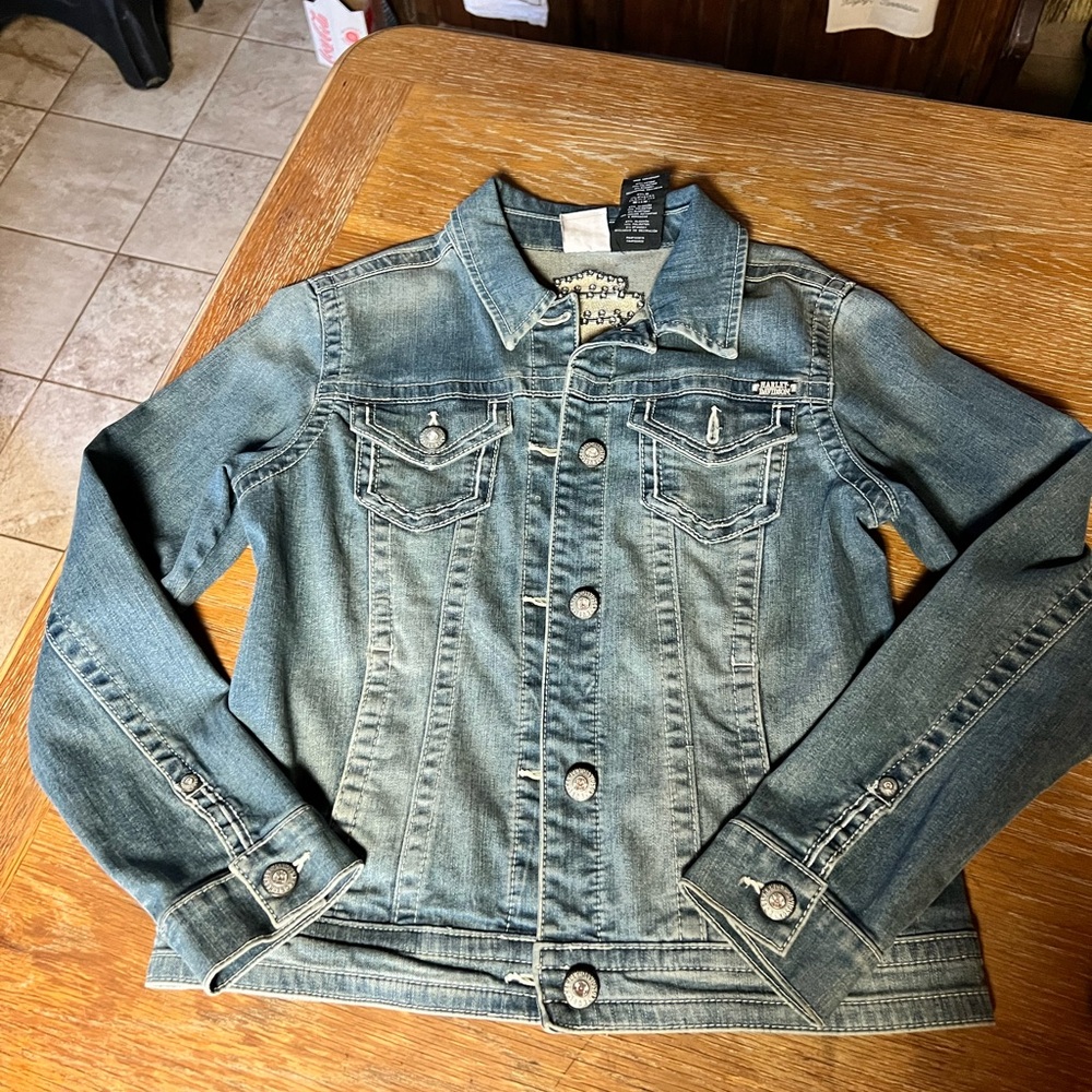 Harley-Davidson Rhinestone Embellished Blue Jean Jacket Small